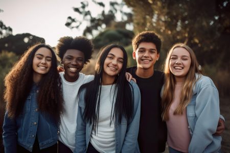 Diverse group of smiling teens